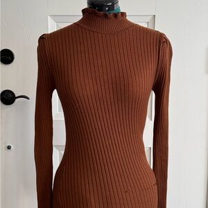 Brown Ribbed Knit Dress